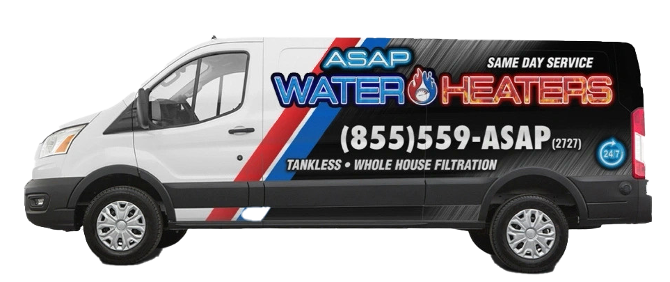 ASAP Water Heaters wrapped service van — same-day service across Las Vegas Valley